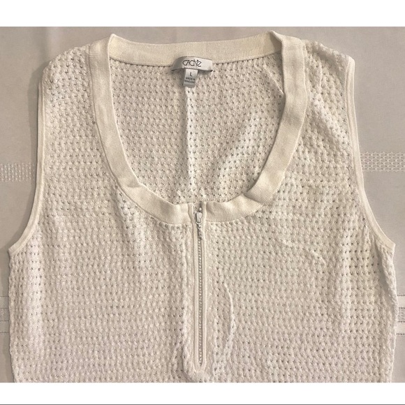 Cache White Mesh Sleeveless Top with Rhinestone Zipper - size L - Picture 3 of 5